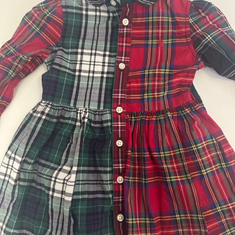 Ralph Lauren Girls Red Tartan Plaid Dress Size 12 Months Patchwork Holiday - Picture 2 of 8